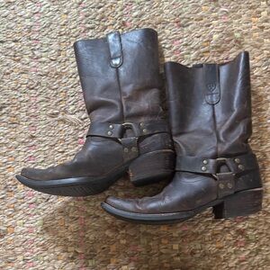 Ariat Dark Brown Leather moto cowgirl leather Boots